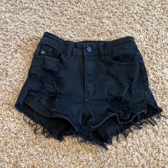 KanCan Black Distressed High Rise Shorts Size 25 - Picture 2 of 13
